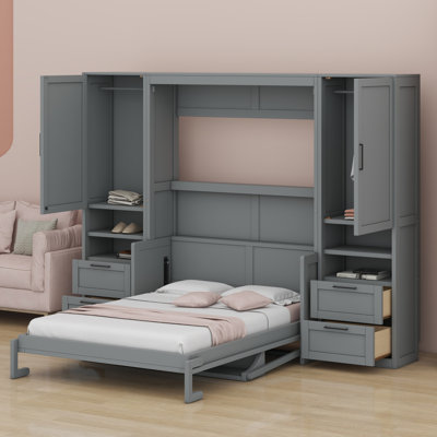 Lit escamotable Murphy avec placard, tiroirs et tablettes