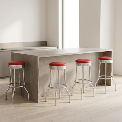 Ensemble de 4 tabourets de bar pivotants rembourrés en métal, tabourets de bar à hauteur de comptoir rétro pour îlot de cuisine ou coin bar, rouge