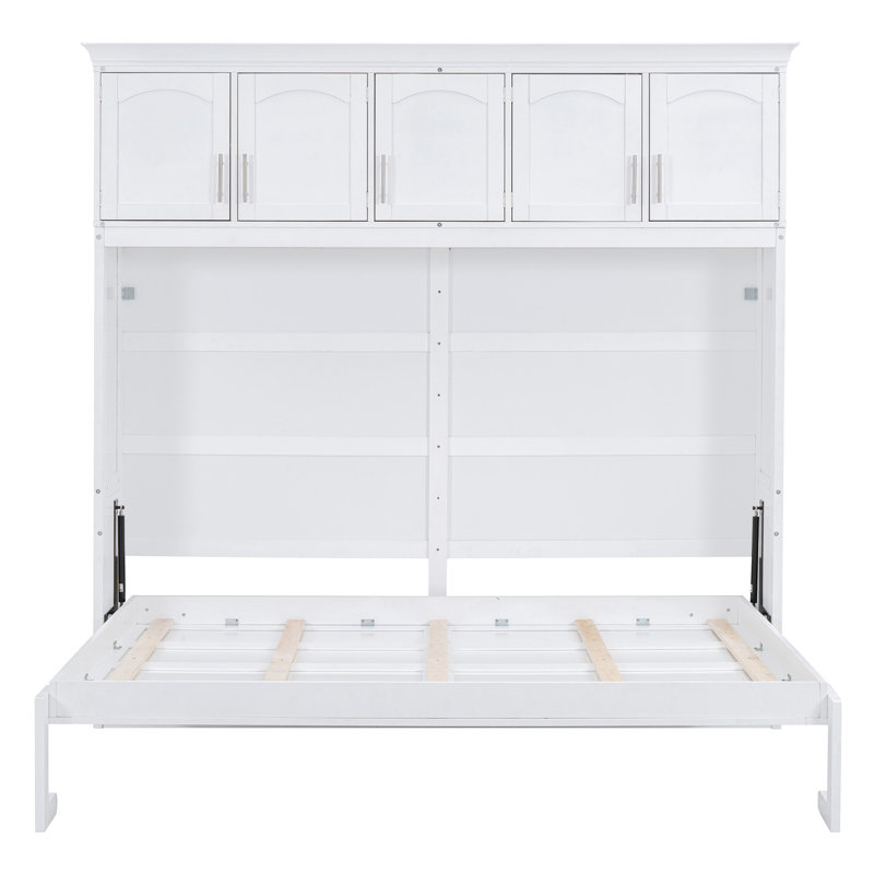 Queen Size Murphy Bed Wall Bed With Top Cabinets,White