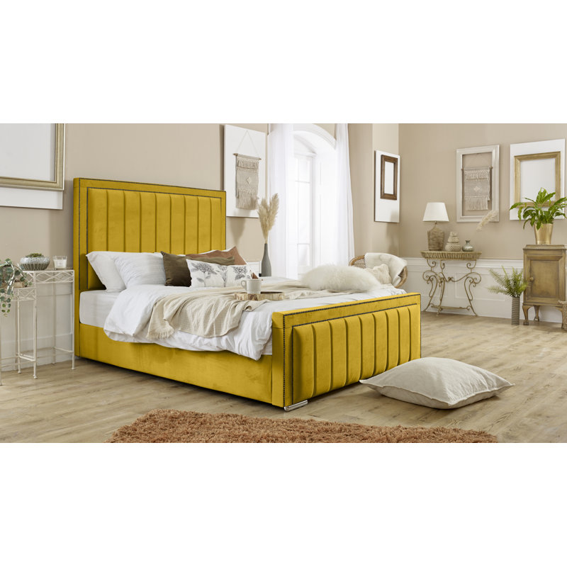 Ajea Upholstered Bed, Single (3'), Mustard Gold