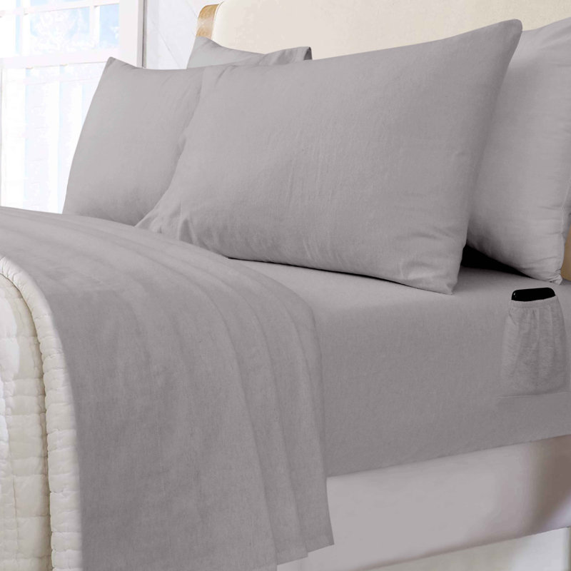 Feathery Flannel Sheet Set, Frost Gray, Cal.King Sheet Set + Fitted Sheet + Pillowcase