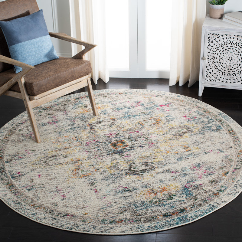 Felty Oriental Grey / Gold Area Rug, Round 9'