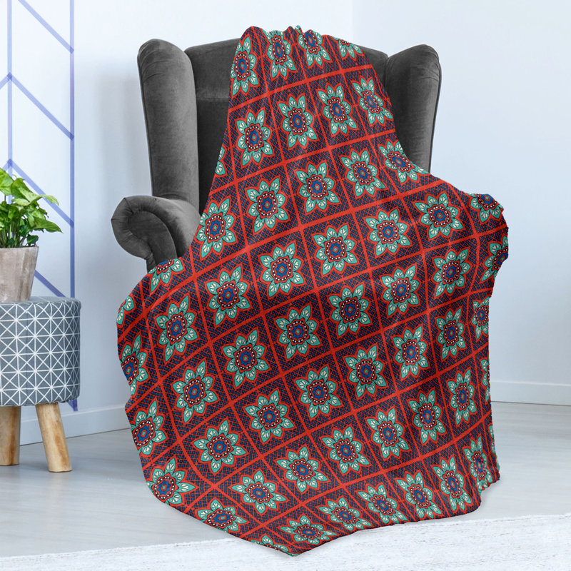 Ambesonne Azulejo Fleece Throw Blanket Abstract Talavera Pattern, 50" W x 60" L