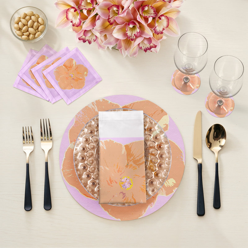 Hibiscus Cotton Sateen Cocktail Napkins, Lilac