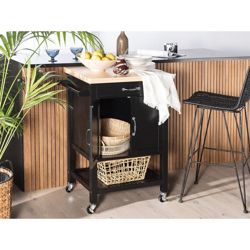 Marlborough 48 cm W Kitchen Cart with Pine Solid Wood Top, Black