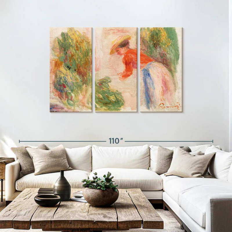 Senne, femme ramassant des fleurs, H 48 po x l 74 po