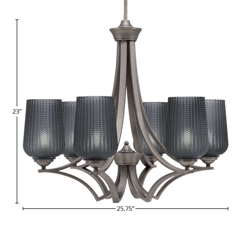Lustre suspendu 6 lumières Zilo avec verre texturé fumé 5 po Zilo, Graphite