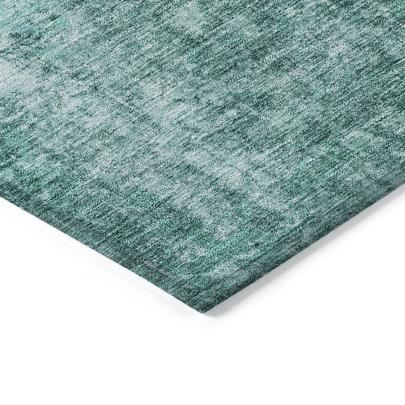 3' X 5' Teal Blue Green And Gray Abstract Washable Indoor Outdoor Area Rug