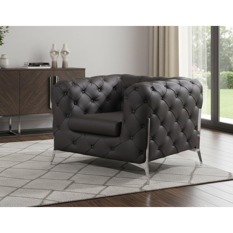  Fauteuil brun en cuir italien, Brown, Argent