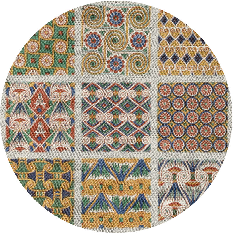 Tapis vert / bleu / rouge tissé à la machine, Rond 8 pi