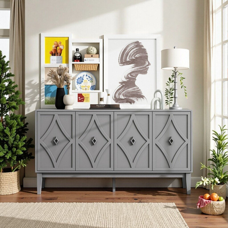 Armoire de rangement vintage à 4 portes avec tablettes réglables