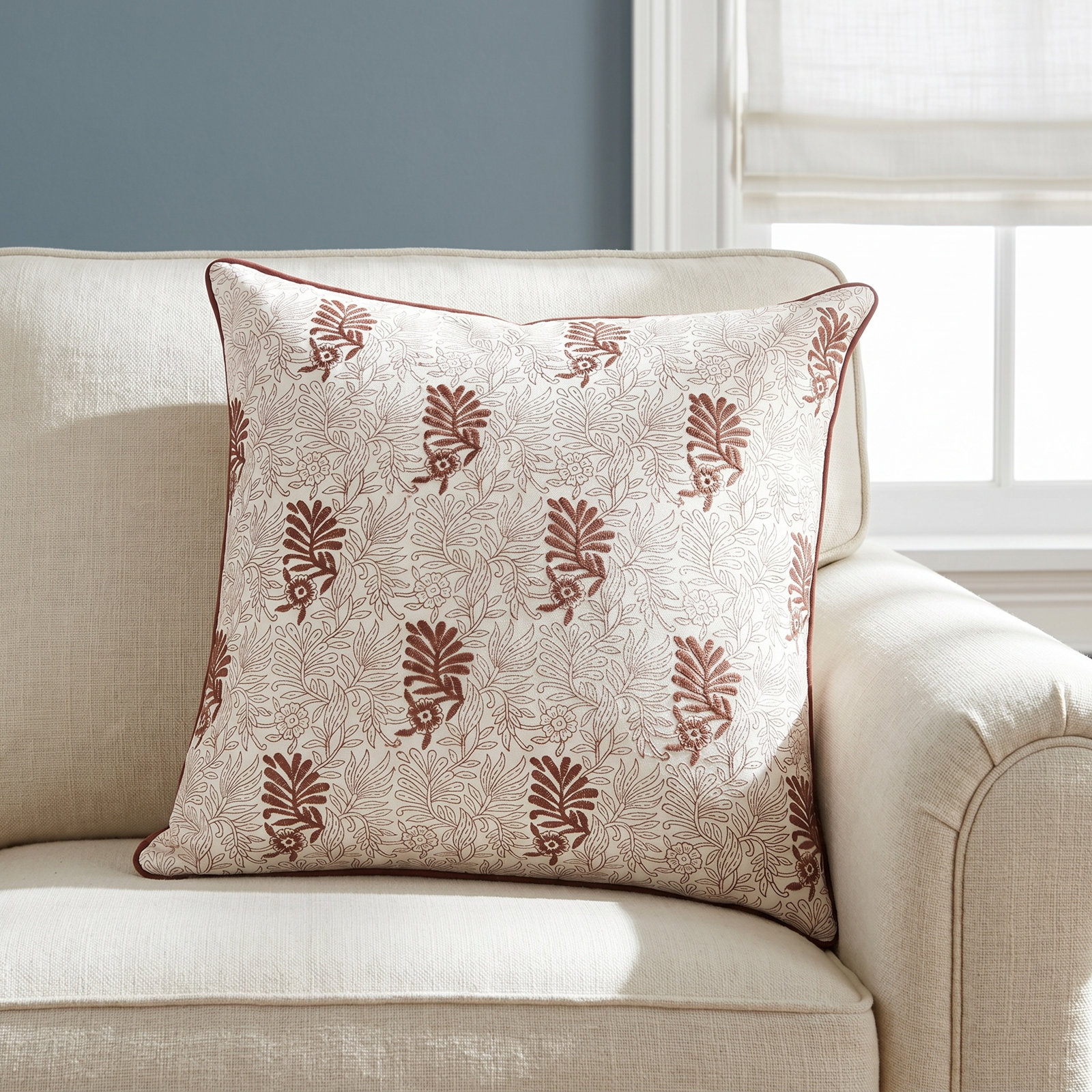 Betania 20" x 20" Embroidered Throw Pillow, Terracotta