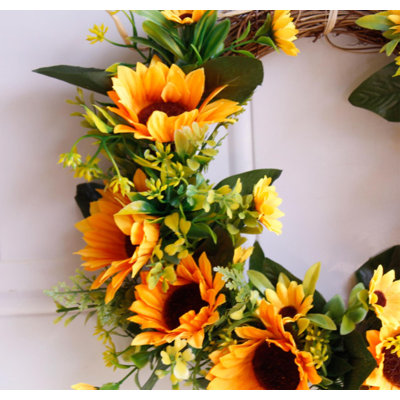 13-inch Artificial Polyester Sunflower Wreath for All Year Round