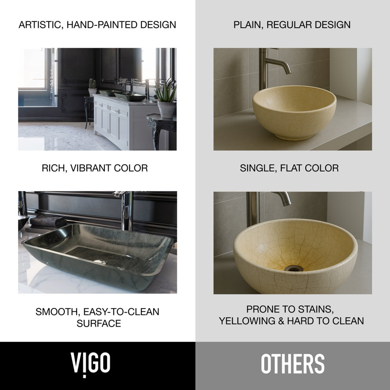 Donatello Russet Glass 18" L 13" W 4" H Rectangular Vessel Bathroom Sink, Gray Onyx
