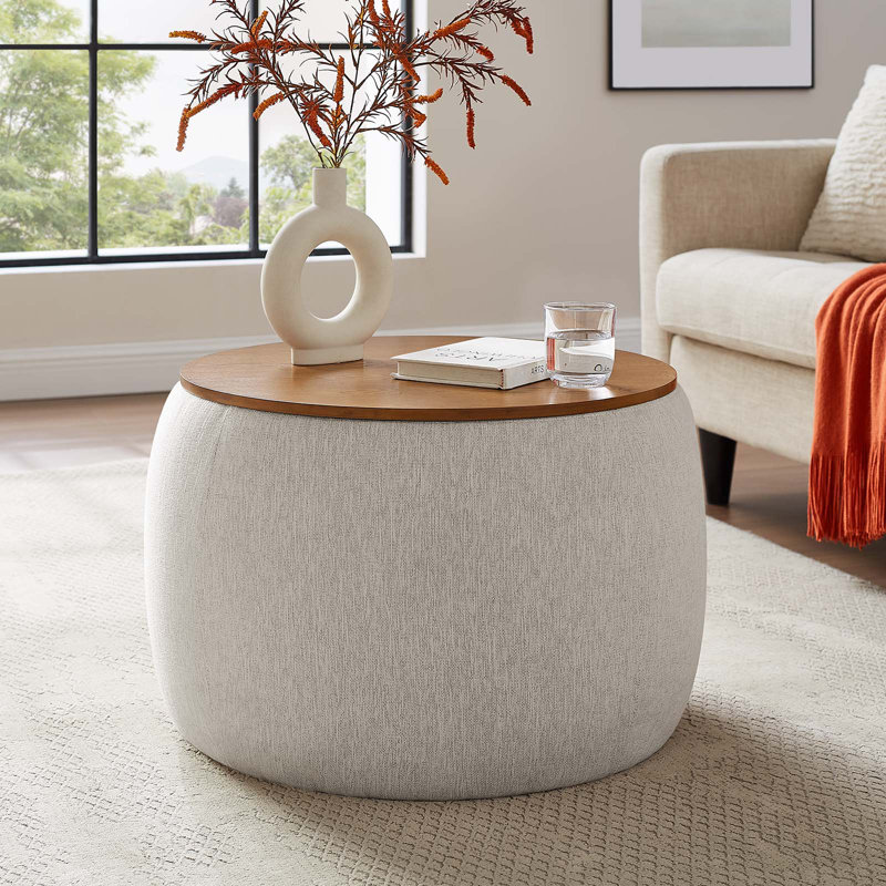 Perla Upholstered Ottoman, Ivory Fabric