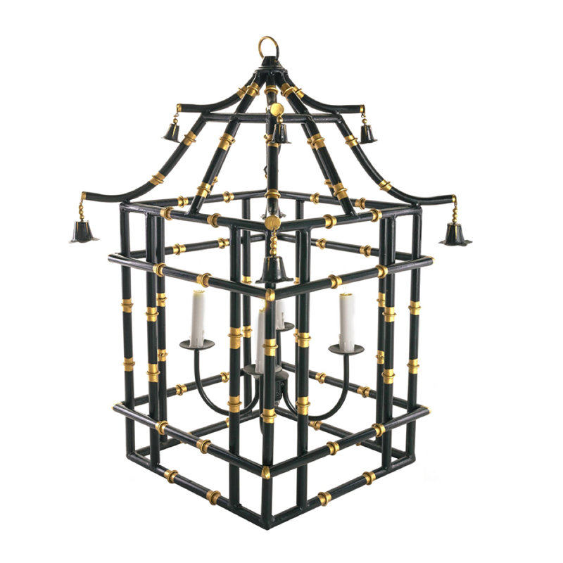 4 - Light Chandelier, Black/Gold, 24" H x 16" W x 16" D