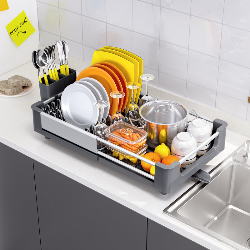 Adjustable Stainless Steel Kitchen Dish Rack, Extendable Dish Drying Rack,Plate Rack, Extra Large Capacity Dish Drainer