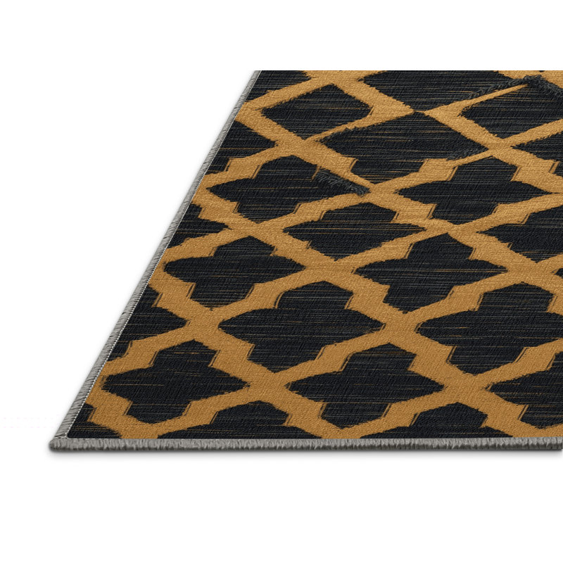 Tapis gris en treillis lavable à la machine, Rond 5 pi