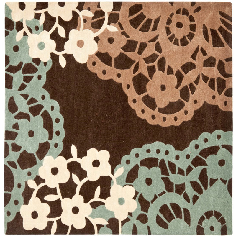 Modern Art Hand Tufted Performance Floral Rug, Square 5'