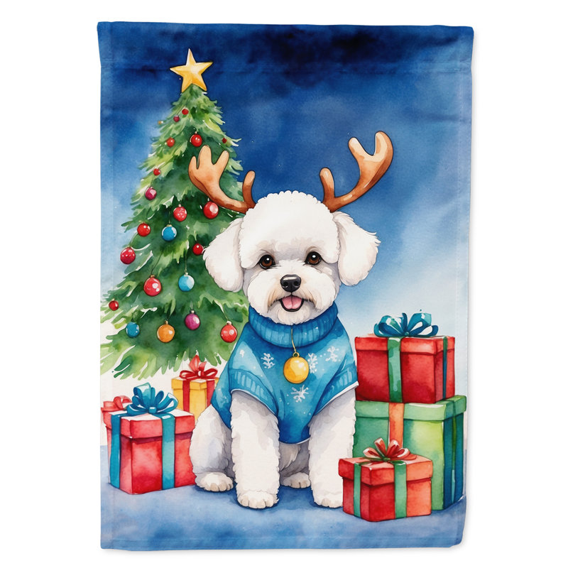 Drapeau de Noël renne de jardin, Bichon frisé