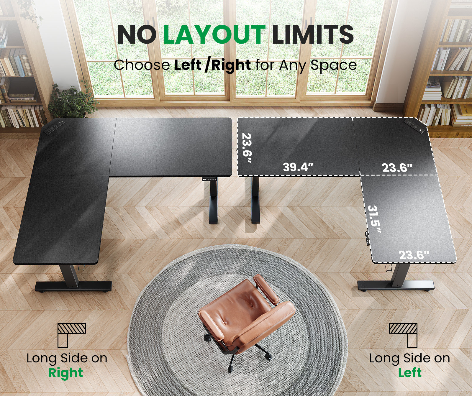 L-shaped Standing Desk – Adjustable Height Electric Desk With Memory Controller