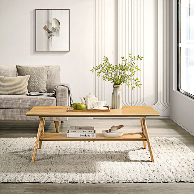 Table basse en bois avec tablette, H 0,01 po x l 0,01 po x P 0,01 po, Chêne