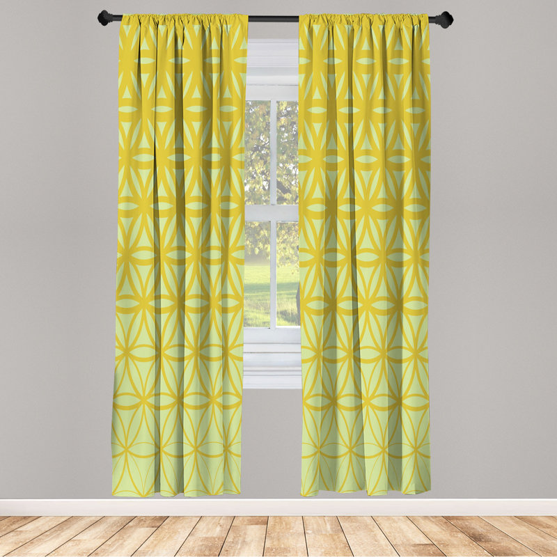 Microfiber Floral Semi-Sheer Rod Pocket Curtain Panels, 28" W x 63" L, Yellow