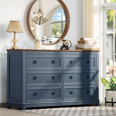 Commode en bois à 6 tiroirs de style champêtre pour chambre et salon