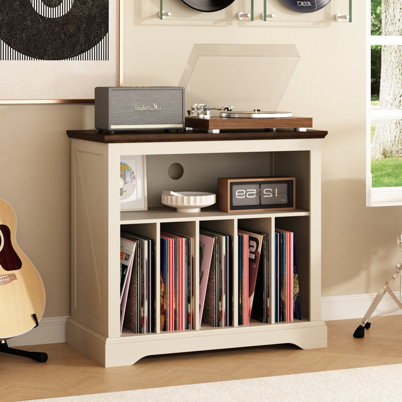 Support pour disque vinyle rustique, support pour disque vinyle jusqu'à 230 albums, Blanc antique