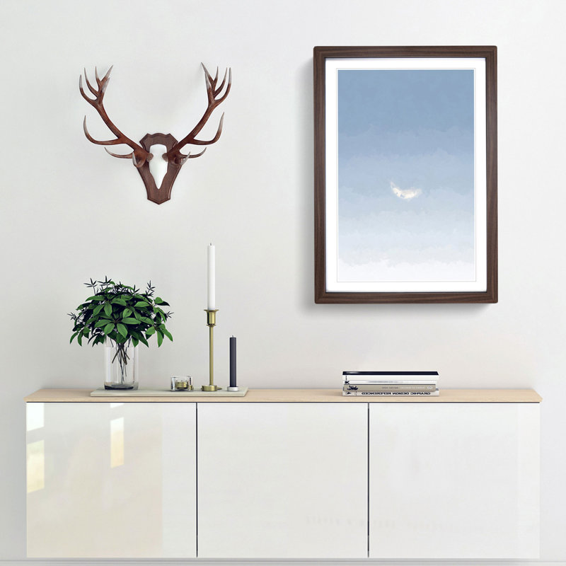 Crescent Moon in a Blue Sky in Abstract - Picture Frame Graphic Art Print, 65cm H x 48cm W x 2cm D, Walnut Framed