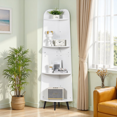 4 Tier Corner Shelf Bookcase, Tall Narrow Corner Storage Rack,  Wooden Display Shelf Organizer, Space Saving Bookshelf