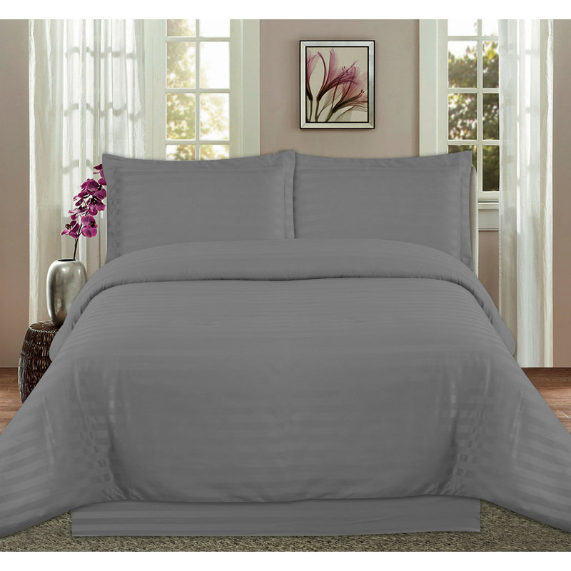 Ensemble de housse de couette 3 pièces DreamSpace, Housse de couette simple + 1 taie décorative stan, Gris