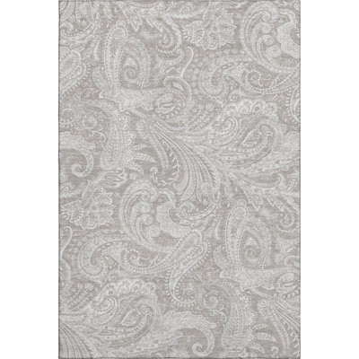 3' X 5' Taupe And Ivory Paisley Washable Area Rug With UV Protection