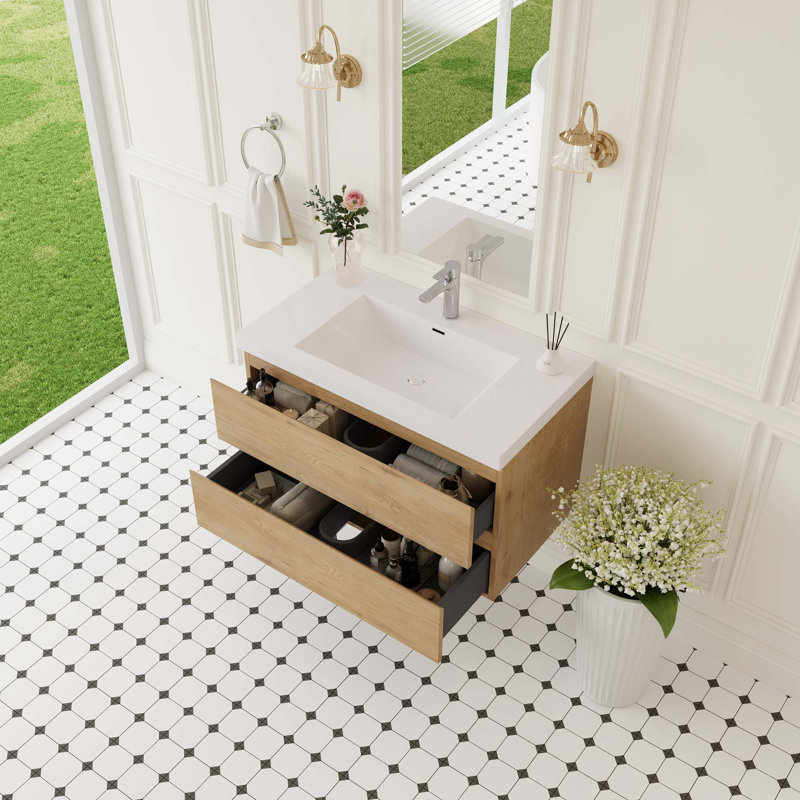 Meuble-lavabo flottant avec lavabo, Chêne, 36"