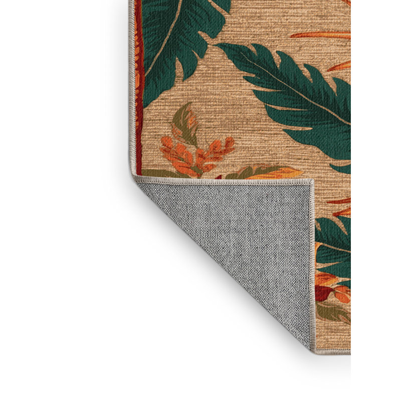  Washable Heliconia Hawaiian Area Rug, Rond 5 pi