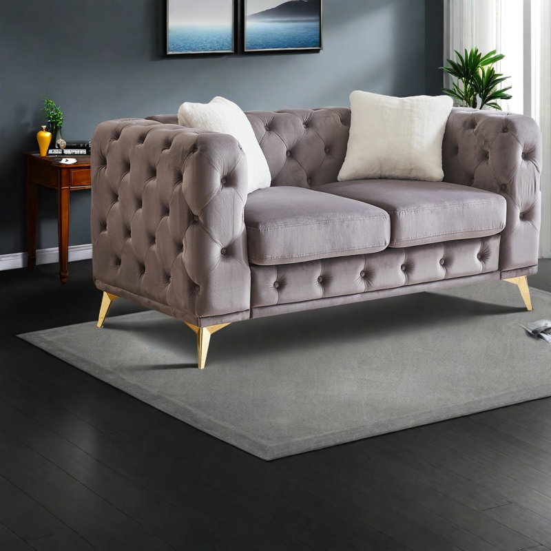 Canapés à compression, velours 61,25 pouces avec pieds en métal, causeuse Modern Home