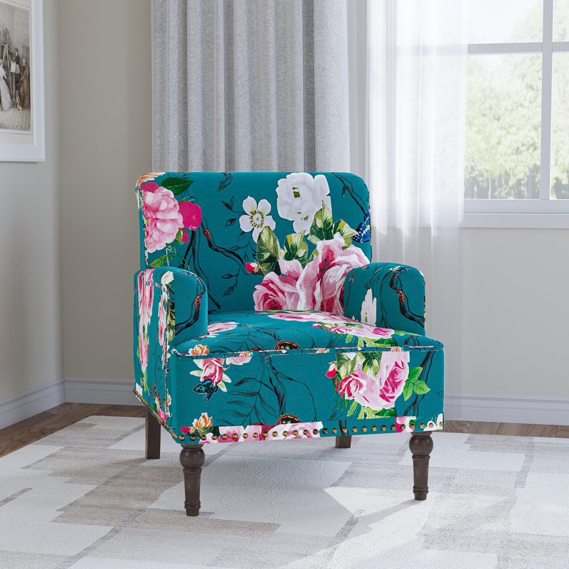 Arian 73 Cm Wide Cotton Armchair, Pink Floral Linen Blend