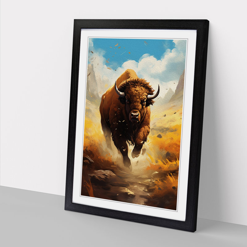 Buffalo Digital Art - Framed Print, 64cm H x 46cm W x 2cm D, Black Framed