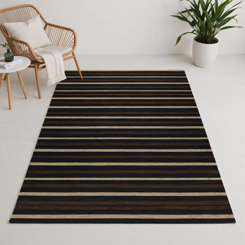 Tapis intérieur / extérieur gris HorizontalStripes, Rectangle 5 pi x 7 pi