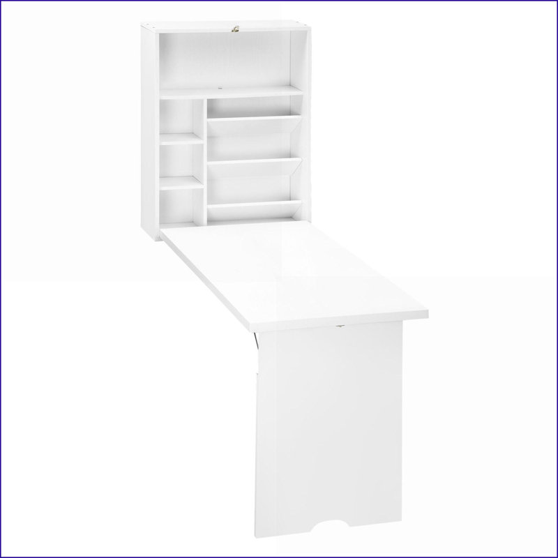 Bureaux, bureau convertible mural moderne avec tablettes de rangement | Blanc | Bois d'ingénierie