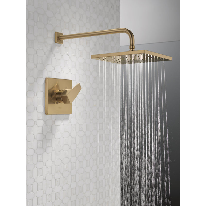 Modern Raincan Square Single-Function Shower Faucet Set, Valve Trim Kit, Rainfall Shower Head, Champagne Bronze