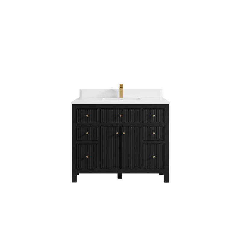 Ensemble de meuble-lavabo simple 42 po, Quartz blanc, Noir