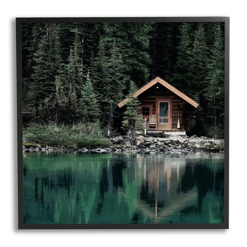 Bb-234-Woodland Cabin Reflection, encadré sur bois par Kim Allen, impression, Giclée encadrée noir minuit
