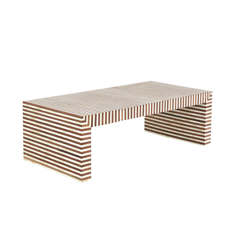 Sienna Rectangular Solid Wood Coffee Table in Walnut & Bone