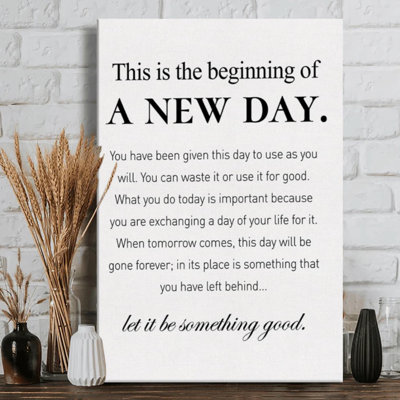 Beginning of a New Day Modern Typography Inspirational Art on Wrapped Canvas - 36" H x 24" W