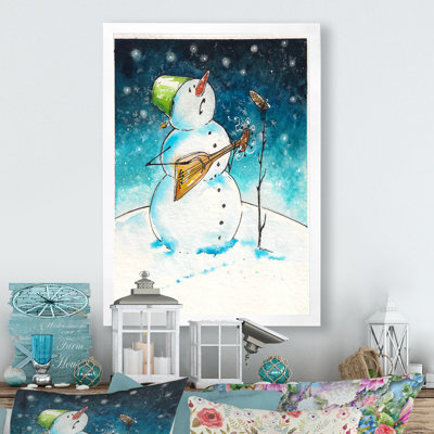 «Christmas Snowman jouant de la guitare IV», reproduction d'art sur toile