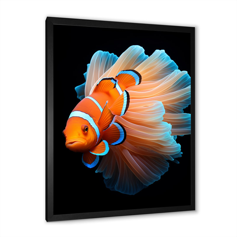 Portrait de poisson clown orange I sur toile, H 20 po x l 12 po x P 1 po, Cadre photo noir