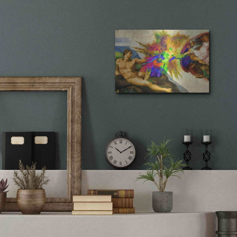 «Michelangelo - Creation of Adam Colorful I» par Portfolio, art mural en métal, H 12 po x l 16 po