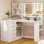 Dressing Table With Led Lighted Mirror, 5 Drawers, 3 Open Shelves, Vanity With 5 Side Storage Spaces, Corner Makeup Vanity With Power Outlets, Bedroom, White 