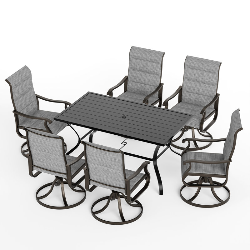 7-Piece Outdoor Swivel Patio Dining Sets, 360° Rotation Metal Frame Patio Chairs with Thickened Teslin Fabric, Armrest Outdoor Dining Chairs for Deck, Backyard